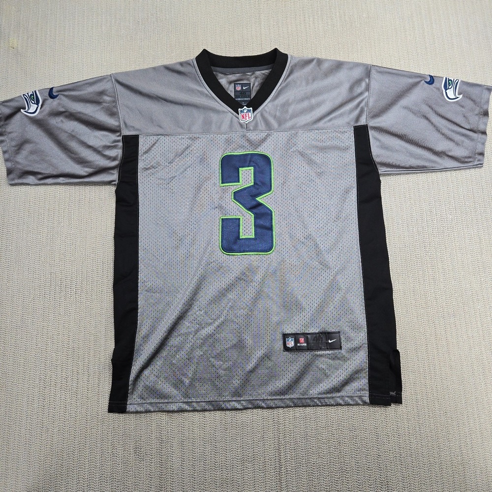 Nike Seattle‎ Seahawks Football Jersey Mens 40 XL Silver Gray Russell Wilson 3